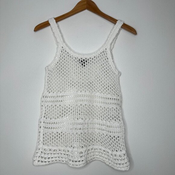 Express Open Knit Tank Top Size Small White Cotton Festival Beach Boho - Picture 2 of 8